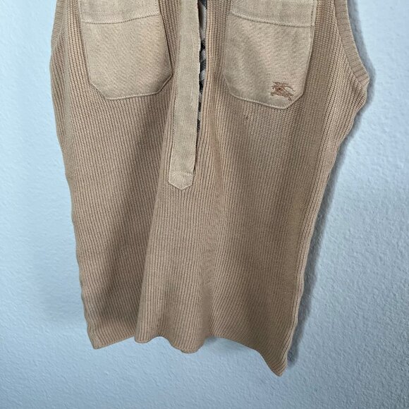 Burberry Blue Label Sleeveless Ribbed Collared Nova Check Trim Top 38 Japan S US - Picture 4 of 11